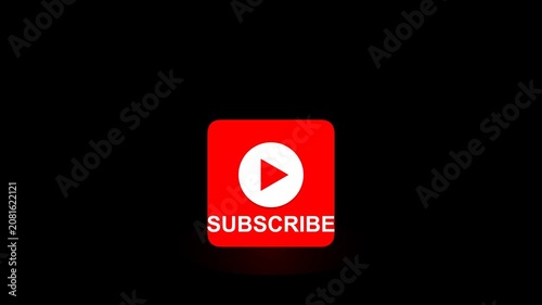 Bright Red Square Button Featuring A White Play Symbol And Subscription Text For Digital Media Content Creators