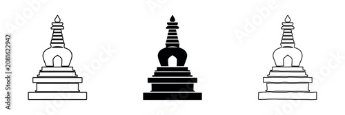 Foto Collection of three stupa icons in outline, solid, and hand-drawn styles
