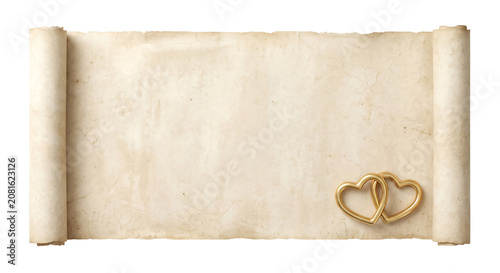 Vintage paper scroll with decorative hearts parchment valentines anniversary  on Isolated transparent background png. generated with AI