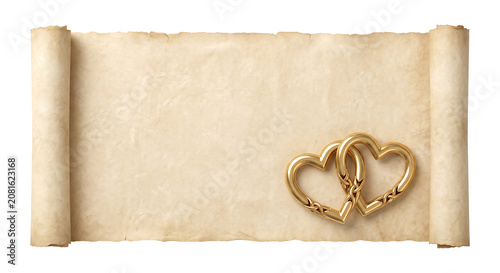 Vintage paper scroll with decorative hearts parchment valentines anniversary  on Isolated transparent background png. generated with AI