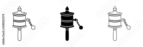 Vászonkép Tibetan prayer wheel icon set in outline, solid, and hand-drawn styles