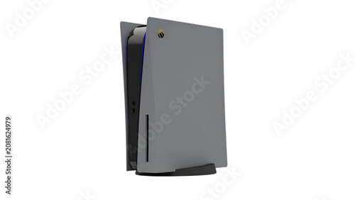 Modern gray video game console for home entertainment isolated on transparent background