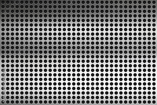 Schilderij op canvas Realistic silver perforated metal plate texture with embossed round holes