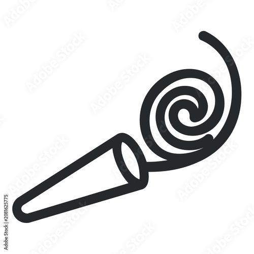 Clean flat vector line icon of a party noise maker, perfect for birthday invitations, celebration apps, event flyers, and festive UI accents.