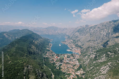 Panoramic view of Kotor Bay and mountains from Lovcen road in Montenegro