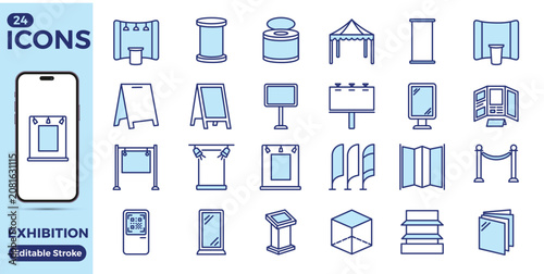 Foto Exhibition line icon set