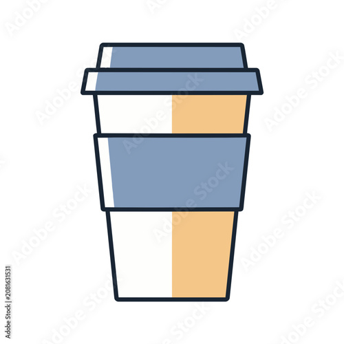 Flat vector illustration of a paper coffee cup with lid and sleeve