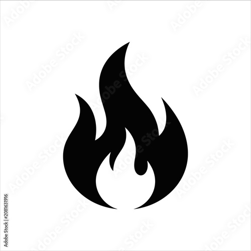 Foto Black flame icon, fire symbol, burning emblem, vector graphics isolated on White