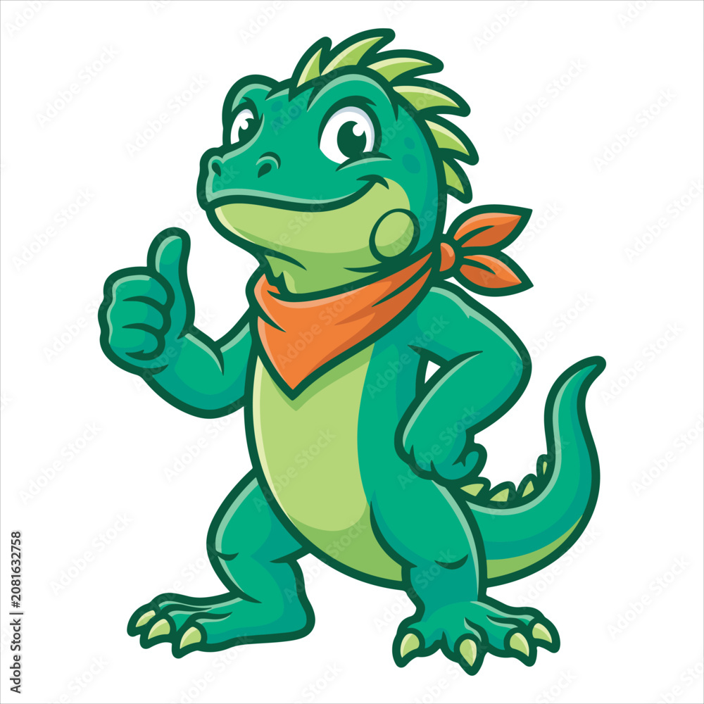 Fototapeta premium Cartoon-Lizard Character Wearing Bandana Thumbs Up Vector Illustration For Friendly Animal Mascot Design