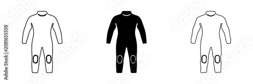 Schilderij op canvas Set of three wetsuit icons in outline, solid, and hand-drawn styles for water sp
