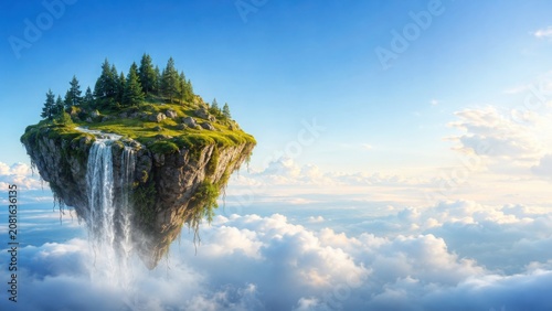 Floating Forest Island With Waterfall Above Clouds