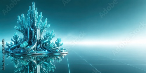 Future Data Reef With Glowing Digital Coral and Copy Space