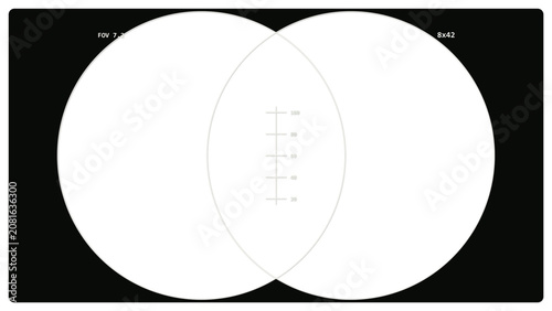 Photos Binoculars view overlay with double circle mask, rangefinder scale and field of