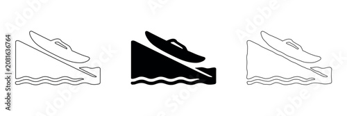 Foto Water slide icon with a surfboard or bodyboard descending into water