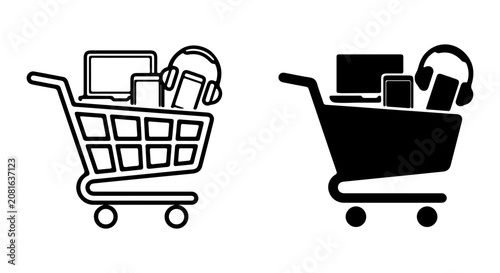 Photos Shopping Cart with Electronics, Laptop, Smartphone, Headphones