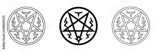 Tableau sur toile Set of three pentagram symbols with occult and demonic elements