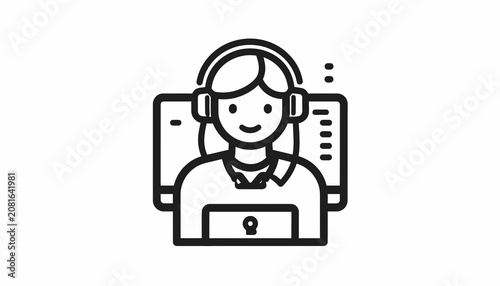 Smiling woman wearing headset and laptop.