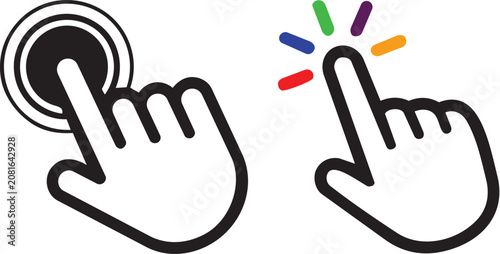 Fotografie Vector graphic of two hands interacting with a button and a colorful interface e