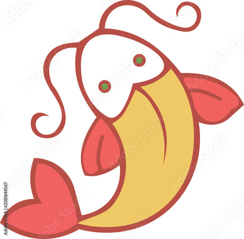 Minimalist golden koi fish vector illustration isolated on white background
