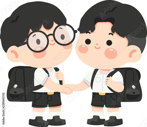Two School Boys Shaking Hands Together