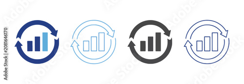 Continuous improvement icon set multi style collection featuring iterative process symbols for business development efficiency and performance optimization concepts
