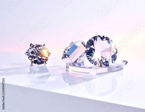 A close-up of sparkling gemstones on a reflective surface