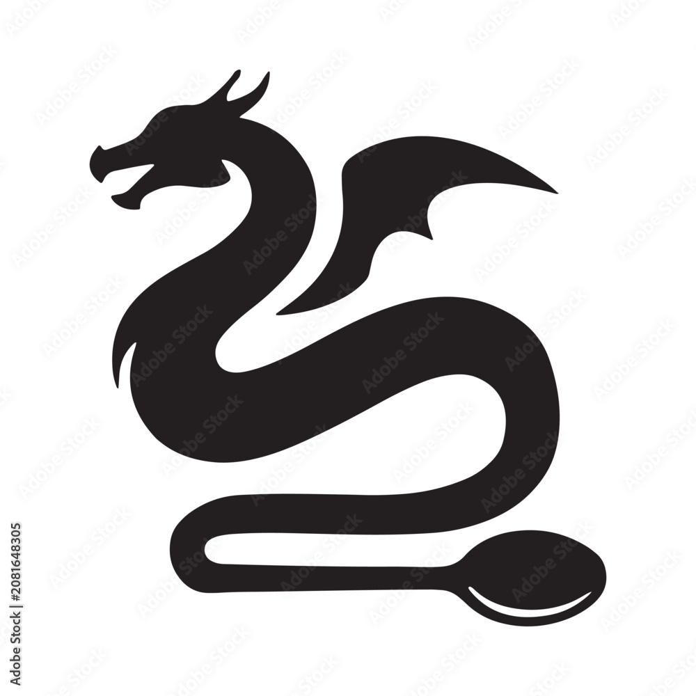 Fototapeta premium Black dragon silhouette on a white background stylized mythical creature