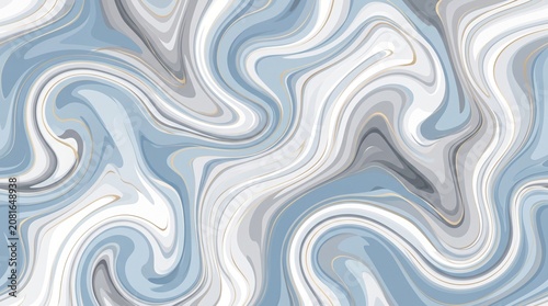 Abstract Blue and Grey Liquid Marble Seamless Background with Luxury Gold Veins