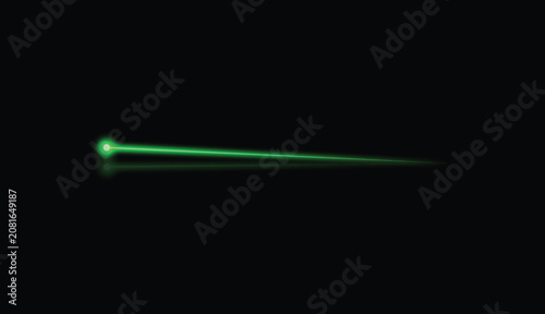 Futuristic green neon laser line pointer vector on black background with soft reflection below, abstract glowing light beam ray, minimalistic sci-fi technology element design.