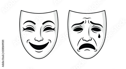 Принти на полотні Theater masks depicting comedy and tragedy black and white vector illustration m