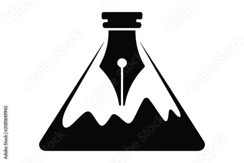 Creative logo design featuring a fountain pen nib integrated into a mountain peak shape