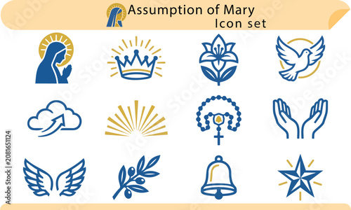 Canvastavla Assumption of Mary icon set featuring religious elements including Virgin Mary crown and dove