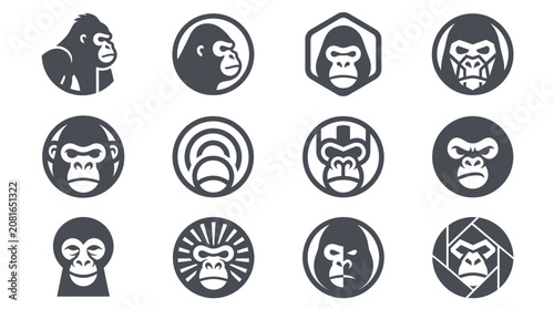 Photography Collection of gorilla face icons.