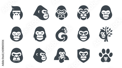Canvas Print Collection of gorilla face icons.