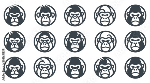 Canvas Print Collection of gorilla face icons.