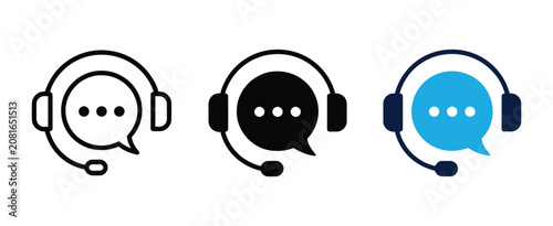 Customer support icon set, call center hotline operator agent service symbols, vector illustration