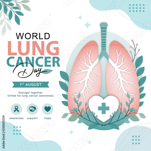 World Lung Cancer Day Awareness Campaign Poster for Global Respiratory Health and Lung Disease Support Initiatives for instagram post