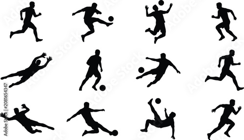 Silhouette of soccer players in various poses