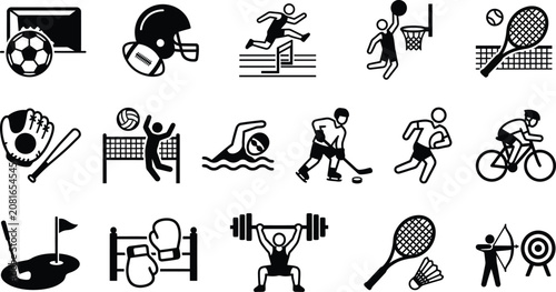 Sports icons collection soccer football track tennis and more
