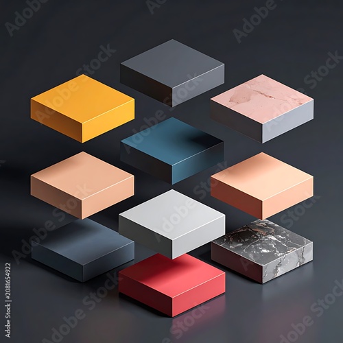 A collection of 3D rectangular blocks in various colors