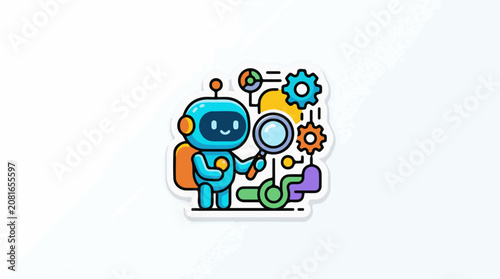 Robot Holding Magnifying Glass Closeup.