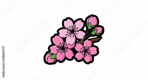 Pink Cherry Blossom Flower Bunch Illustration.