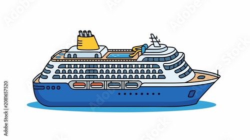 Large Blue Cruise Ship Sailing Ocean.