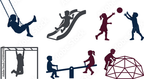 Photography Kids Playground Silhouette Collection Featuring Swing Slide Ball Game Monkey Bar