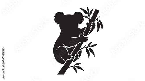 Foto Koala Climbing Eucalyptus Tree Branch Silhouette Illustration Featuring Animal,