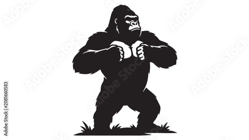 Tablou pe pânză Gorilla Mascot Character in Dramatic Action Pose with Roaring Expression and Fis
