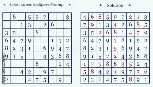 Photos Sudoku puzzle with solution layout for logical thinking and relaxation