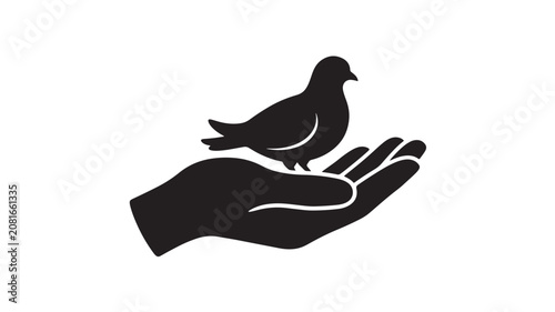 Canvastavla Bird Perched on Open Hand Icon Symbolizing Care, Compassion, and Gentle Protecti