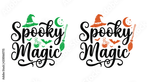 Obraz na płótnie Spooky magic halloween graphic design with witch hats and broomsticks