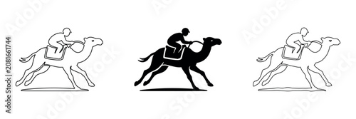Fotografie Camel racing jockey silhouette and outline icons for sport and travel